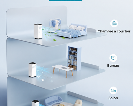 Climatiseur mobile 9000 BTU (+30m²) 2,6 kW (avec télécommande), climatiseur portable quatre en un, fonctionnement silencieux, écran LED, minuterie 24 heures